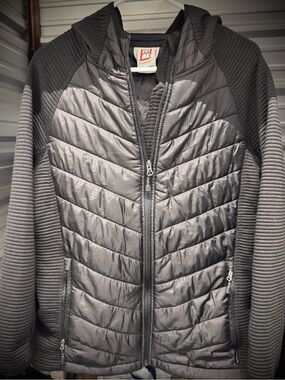 Avalanche Gray Quilted Hooded Ski Jacket with Ribbed Sleeves